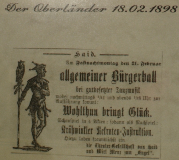 Bild Zeitungsausschnitt aus dem Oberlnder von 1898